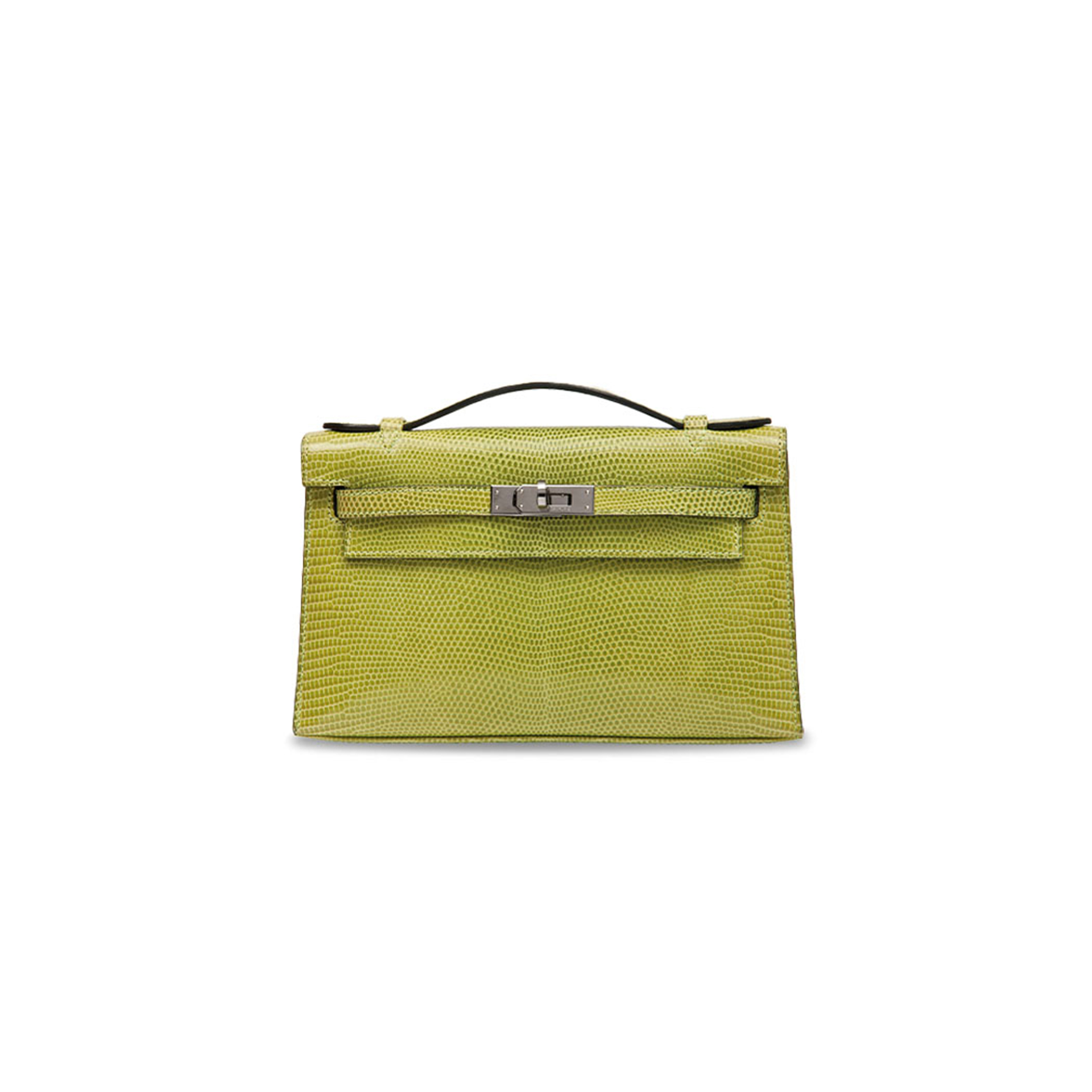 H**mes master a vert anis lizard kelly pochette bag (22*14*7cm)